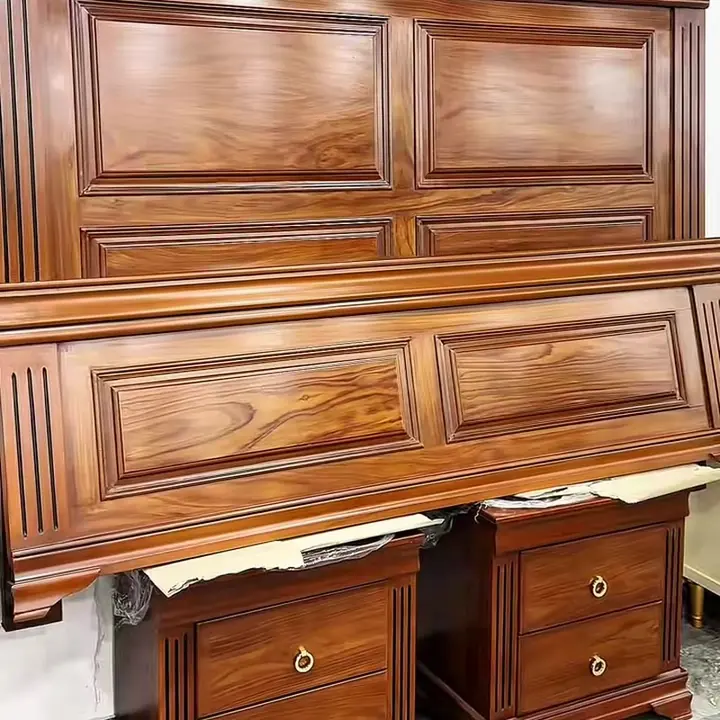 Panelled wood bed at Arshad Furniture House