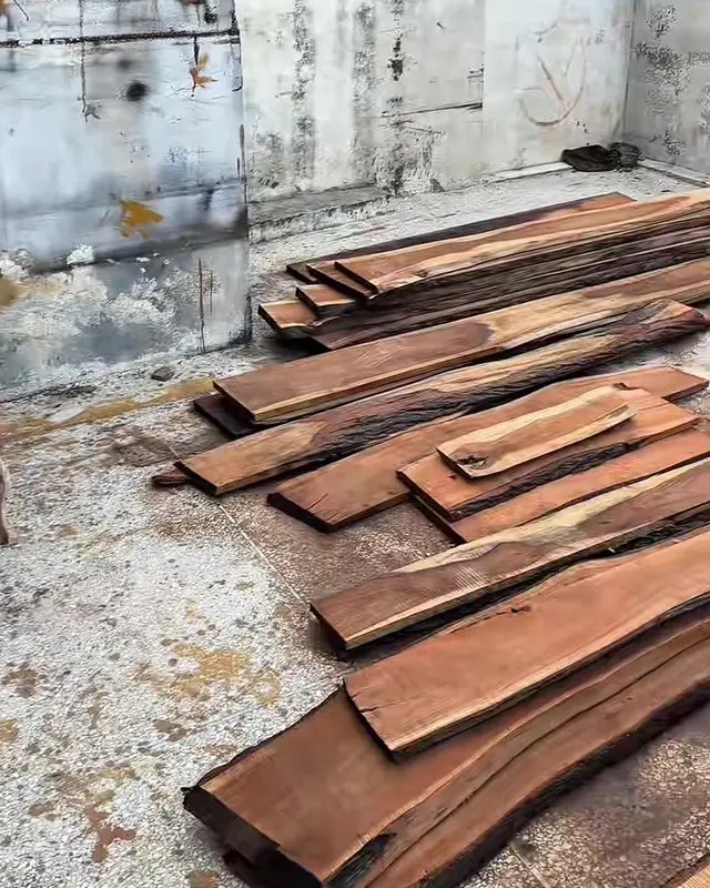Wooden planks stacked in the workshop